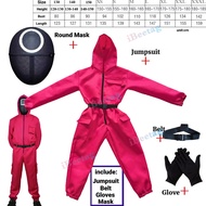 Squid game ชุดป้องกันสำหรับเด็กและผู้ใหญ่เซ็ตจั้มสูทวันฮาโลวีนสีชมพูและดำเครื่องแต่งกายสำหรับการแสดง