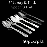 (50PCS) 7" Transparent Fork & Spoon/ Premium Disposable Plastic Party Spoon & Fork / Sudu & Garpu Di