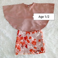 Baju Kurung Kelawar Batwing Budak Anak Kids |  Nude Coklat with Orange Peach skirt