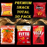 PREMIUM SNACK TOTAL 50 PACK (COMBE SNACK,DORITOS,HOUTEN CHILI,FITTO,POCKY)