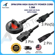 UK 3PIN/2PIN (HEAVY DUTY) DESKTOP LAPTOP PRINTER POWER CORD 13A 250V WITH FUSED PROTECTION 1.5m 1.2m