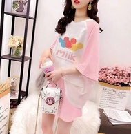 TWY674 A ชุดเซ็ตเสื้อ+กางเกง เสื้อยืดโอเวอร์ไซส์ กางเกงขาสั้น-แขนสั้น สวมใส่สบาย สีสันสดใส มี 3 สี (