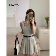 Lovito Casual Plain Pleated Dress for Women LNE51484