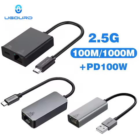 UGOURD 100Mbps 1000Mbps USB C Ethernet Adapter with Charge 100W USB3.0 2.5 Gigabit Network Card USB