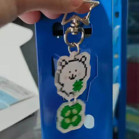 Pixel Joke Bear FourLeaf Clover Linked Acrylic Keychain Charms Cartoon Backpack Bag Ornament Clasp B