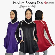 Baju Sukan Muslimah Lengan Panjang, Labuh dan Kembang, Peplum Sports Top, Baju Sukan Muslimah, Baju 