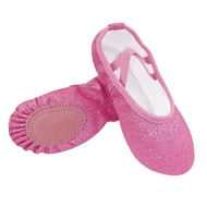 【Latest Style】 Girls Ballet Shoes Shiny Pink Soft Sole Ballet Dance Slippers Children Practise Balle