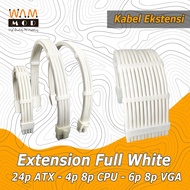 Cable Sleeve Extension PSU ALL WHITE 24 pin ATX | Cable VGA PCIE 8p 6p | EPS 8p 4p CPU Cable