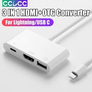 CCLCC 3 IN 1 USB C Multifunction HD Video Audio Adapter,Type C to HDMI + USB OTG Converter with Fast