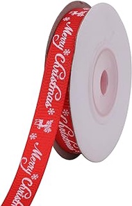Trimming Shop Christmas Ribbon for Gift Wrapping, Red Christmas Grosgrain Ribbon for Crafts, Hair Bow, Christmas Tree &amp; Wreath Decor, Xmas Party Gift, Snowflakes &amp; Reindeer, 10mm x 1 Metre