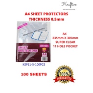 [ 11 HOLES ] A4 KIDARIO SHEET PROTECTOR 0.5mm 100s