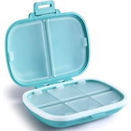 Medicine box, daily pill organizer, 8 compartment portable pill box, pill box containing vitamins, fish liver oil