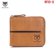 BULLCAPTAIN Zipกระเป๋าสตางค์ใส่เหรียญผู้ชายRFID Brushlessกระเป๋าสตางค์หนัง