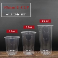 [100pcs] Plastic U CUP with Lids SET (8oz, 12oz, 16oz, 22oz) 95mm Milktea , Disposable Plastic Cup