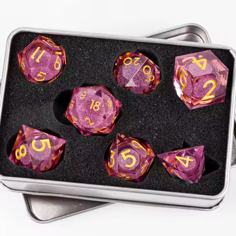 Pink Dice Set Liquid Core Dice For Dungeons and Dragons, Resin Sharp Edge Dice Set DND, D20 D&D Dice