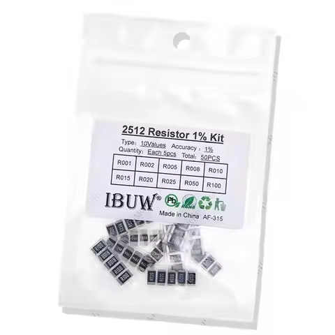 50PCS Alloy resistance 2512 SMD Resistor Samples kit ,10 kindsX5pcs=50pcs R001 R002 R005 R008 R010 R