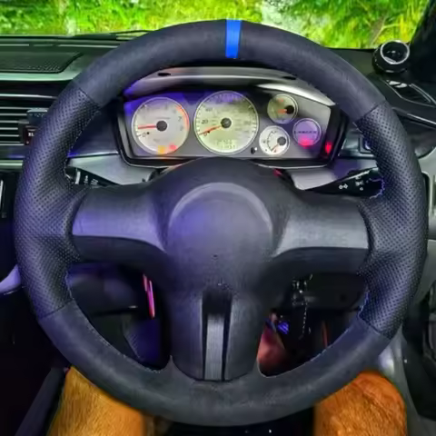 Custom Hand-stitched Black Suede Leather Car Steering Wheel Cover For Mitsubishi Colt Lancer GLX 200