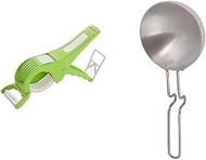 BLUE WONDER Plastic 2 in 1 Bhindi Cutter Combo Aluminium Silver Tadka Pan | Kitchen Accessories | Mu