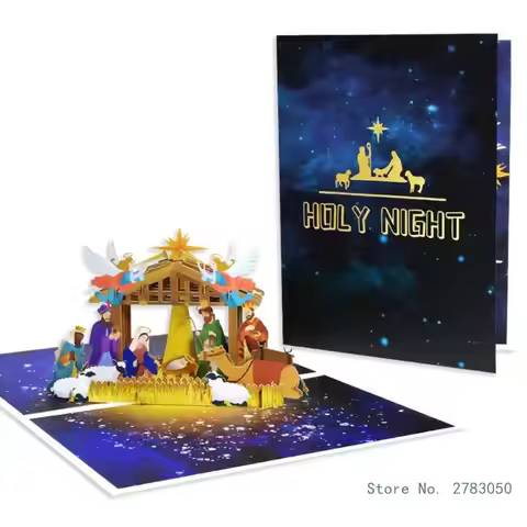 Festive 3D Pop up Christmas Cards Handcrafted with Birth of Jesus on Holy Night Paper Card for Home,