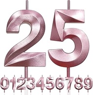 25th Birthday Candle, 3D Design Rose Gold Glitter Number Candles, Cake Topper Decorations, Cake Cand