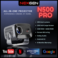NEXGEN N500 PRO - Android 13 Smart Projector 250 ANSI Lumens 2GB RAM 16GB ROM 200 Inch Screen 360° R