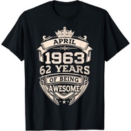 Men's cotton T-shirt April 1963 62 Years Of Being Awesome 62th Birthday T-Shirt Fast Shipping 4XL , 