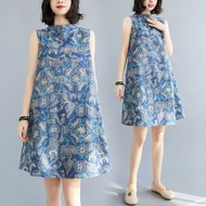 [Ready Stock Fast Shipping] 2025 Summer New Style Chinese Retro Improved Buckle Cheongsam Dress Loos