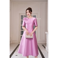 MY WAY Women's Swing Dress for Party Going Out Shoulder with 3D Flowers, Elegant and Noble Short Sle