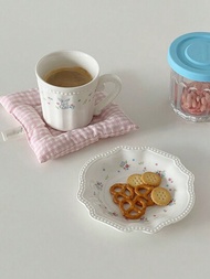 1套（杯子+茶碟）陶瓷兔子和花卉設計咖啡杯和茶碟套裝,配有蕾絲製甜點盤供牛奶和咖啡以及水杯使用,美學茶具
