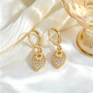 Ladies Simple Design Drop-Shaped Titanium Alloy Anti-Fade Zircon Gold Earrings