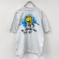 All Sport Tweety 短袖 T 卹，單線縫製，復古淺灰色，L 碼（古著）