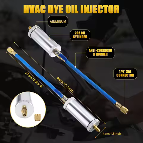R134a R12 AC Oil dye Injector 1/4" SAE Connector for R134a R22 Refrigerant 2oz A/C Car Air Condition