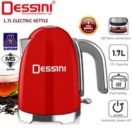 DESSINI 1.7L Electric Kettle Stainless Steel 2200W Fast Boil SIRIM Auto Off 360° Ready Stock MY