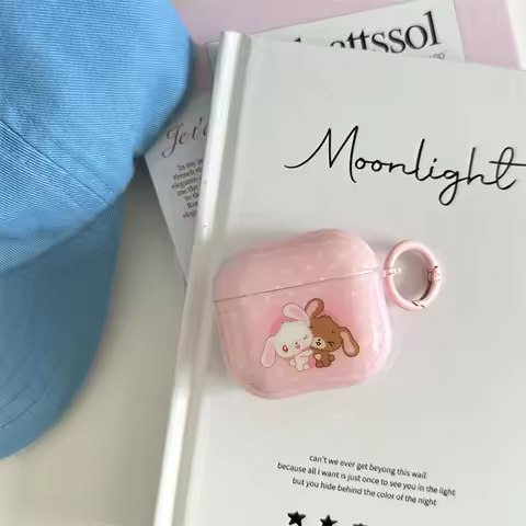 IMD pink polka dot dessert rabbit earphone protective cover with pink round buckle for Airpods 2 3 4