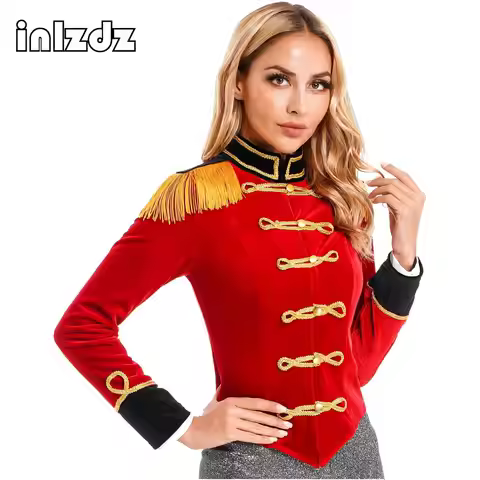 Womens Circus Ringmaster Dress Up Costume Showman Majorette Tassel Tailcoat Jacket Halloween Carniva