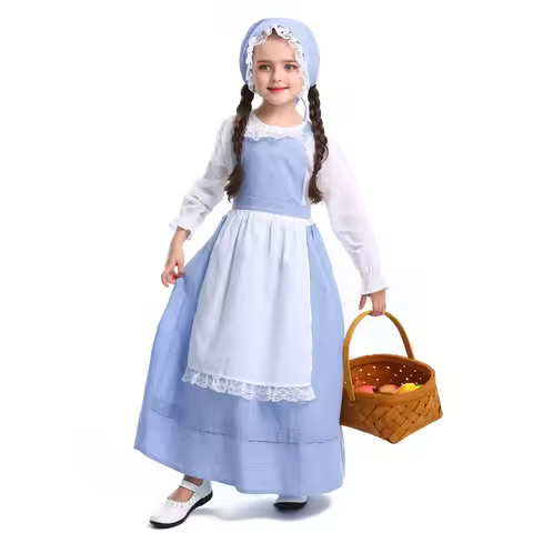 Kid Colonial-Costume Farmer Peasant Outfit Pioneer-Dress for Kids Dress Apron Princess Party Maid Ha