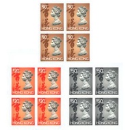 香港英女皇頭像郵票三色款$50 & $20 & $10 (每款4連)
