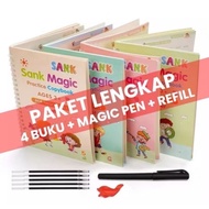 COMPLETE PACKAGE OF 4 BOOKS + MAGIC PEN + REFILL - SANK MAGIC PRACTICE COPYBOOK SANK MAGIC BOOK/ CON