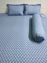 Bộ ga gối 4 món cotton hoa nhí mát mịn ga m6 hoặc m8+ 2 gối nằm 40x60 bèo liền dây kéo+1 ôm 35x100