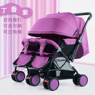 Twin Baby Stroller Lightweight Foldable Shock Absorber Sitting and Lying Two-Child Double Baby Stroller Walking Doll Art