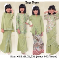 🔥(KIDS 1-12 TAHUN) | TEMA SEDONDON BAJU KURUNG SAGE GREEN RAYA 2025 - BAJU KURUNG BUDAK MODEN RIAU L