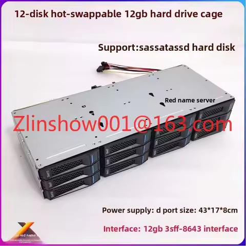 12-Bay 3.5inch Aluminum Hard Drive Cage with Hot-Swap 8087 Interface D-Type 4-Pin Power Supply SAS/S
