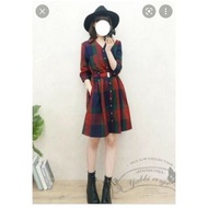 日本高單價品牌REDYAZEL經典復古紅格紋配色襯衫短洋裝(附金框腰帶)