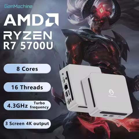 GenMachine Mini PC Ryzen7 5700U 16G RAM+ 512G ROM CPU Support Windows 11 DDR4 AMD WiFi6 NUC Computer
