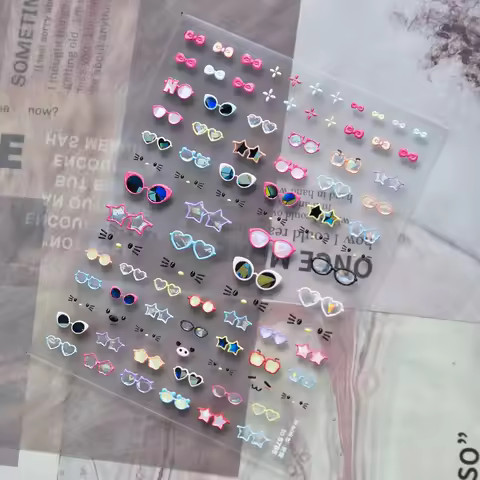 1PCS 5D Raised Cute Sunglasses Nail Stickers Heart Star Shaped Glasses Nail Art Accessorie Y2K Coque