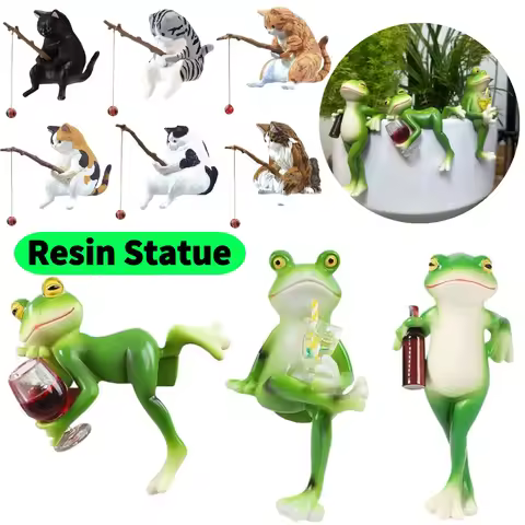 Frog Garden Statue Fish Tank Ornaments Holding A Leaf Resin Frog Figurine Realistic Cute Animal Mini
