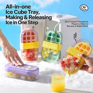 2 In 1 Ice Cube Bottle Touch Free Ice Cube Tray Leakproof Design With Lid For Summer & Drinks P6p0