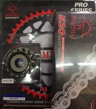 โซ่สเตอร์ชุด R3/MT03 หน้า14T หลัง 42-43T โซ่ดำข้อหนาตราพระอาทิตย์ โซ่520