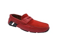 Bally Men's Red Piotre Leather/Suede with Black/White Web Logo Slip On Loafer Shoes