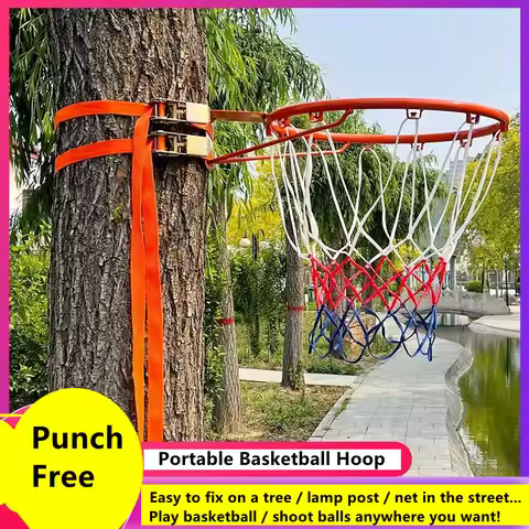 Punch-free Basketball Hoop Standard Steel Rim Frame Portable Outdoor Games Adjustable Height Adults